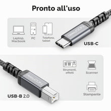 Carica l'immagine nel visualizzatore di Gallery, deleyCON 1m Cavo Stampante USB C (Per Stampanti, Scanner, MIDI) USB-C a B, Intrecciato + Connettori in Metallo, per HP S