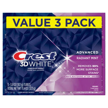 Carica l'immagine nel visualizzatore di Gallery, Crest 3D White Radiant Mint dentifricio sbiancante, pacco da 3 pezzi, 323 grammi, Menta