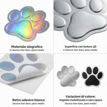 Carica l'immagine nel visualizzatore di Gallery, 8 Pcs 3D Cromato Impronta Zampa Cane Adesivi Auto Esterni Emblema Decorativo per Auto, Moto e Scooter (Argento, Nero)