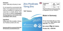 Carica l'immagine nel visualizzatore di Gallery, Vitamintrend Zinco ad alto dosaggio 15 mg da picolinato di zinco, 180 compresse, facili da deglutire, integratore alimen
