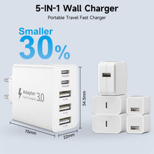 Carica l'immagine nel visualizzatore di Gallery, Caricabatterie USB C 50W, Presa USB Muro con 5 Porte (2 USB-C PD 20W e 3 USB-A), Caricatore Rapide Multiplo Adattatore U