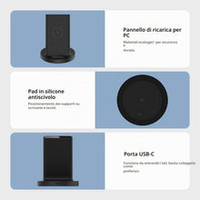 Carica l'immagine nel visualizzatore di Gallery, Xiaomi Caricatore Wireless 20W Stand, Ricarica Rapida Qi, Base di Ricarica Verticale/Orizzontale, USB-C, Compatibile iPh