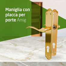 Carica l'immagine nel visualizzatore di Gallery, Amig - Set di Maniglie con Placca per Porta - Bocchetta Profilo Europeo a 85 mm - Quadro da 8 mm - Placca 256 x 48 mm - 