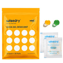 Carica l'immagine nel visualizzatore di Gallery, wisedry 10 grammi [30 confezioni] di gel di silice essiccante riutilizzabile per l'umidità con indicatore di colore rica