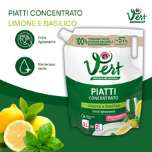 Carica l'immagine nel visualizzatore di Gallery, Vert - Ecodetergente Piatti - Fragranza Limone e Basilico, 100% Origine Naturale, Funzione Extra Sgrassante e Risciacquo