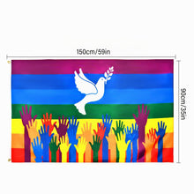 Carica l'immagine nel visualizzatore di Gallery, Bandiera della pace 90 x 150 cm, arcobaleno pace bandiera della pace con colomba, per decorazione di interni ed esterni