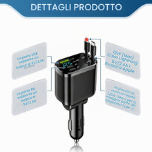 Carica l'immagine nel visualizzatore di Gallery, Caricatore Accendisigari Auto USB C 75W 5 in 1 con 2 Cavi Retrattili, Adattatore Auto con 3 Porte USB/Type C, Ricarica R
