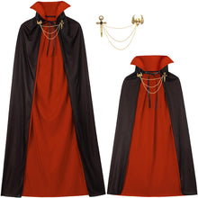 Carica l'immagine nel visualizzatore di Gallery, Cappa da vampiro per bambini con collo alto per adulti, nera e rossa double-face, cappa da vampiro nobile per uomo e don