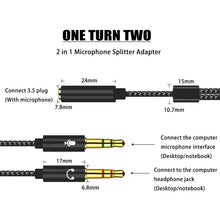 Carica l'immagine nel visualizzatore di Gallery, 2 in1 Cavo Adattatore Sdoppiatore Cuffie Microfono, Adattatore Jack 3,5mm Maschio a Femmina, Adattatore Splitter Jack da