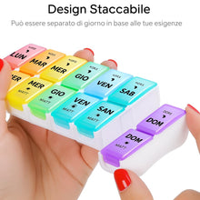 Carica l'immagine nel visualizzatore di Gallery, App Life Portapillole Settimanale Italiano Compatto – Organizer 7 Giorni con Scomparti Giornalieri Staccabili, 14 Scompa