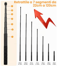 Carica l'immagine nel visualizzatore di Gallery, 120cm Invisible Selfie Stick Alluminio, Bastone Allungabile Autodifesa per Insta360,per GoPro,DJI, Action Camera,Bastone