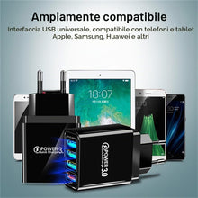 Carica l'immagine nel visualizzatore di Gallery, 4 Caricatore Usb QC 3.0 Rapido Caricatore Muro Caricabatterie Spina Alimentatore USB Multiplo Alimentatore Presa Carica 