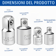 Carica l'immagine nel visualizzatore di Gallery, 4 Pezzi Set Adattatori, Chiavi a Bussola, 1/4" A 3/8", 3/8" a 1/4", 3/8" a 1/2", 1/2" a 3/8", In Acciaio al Cromo-Vanadi