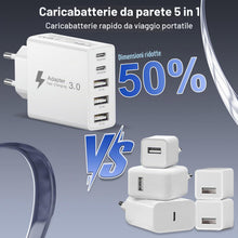 Carica l'immagine nel visualizzatore di Gallery, Caricatore USB C Presa, 50W 5Porte Caricatore USB Multiplo PD&amp;QC Carica Rapida Cellulare, Spina USBC Alimentatore Carica