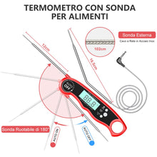 Carica l'immagine nel visualizzatore di Gallery, CIRYCASE Termometro Cucina, Termometro Barbecue a Lettura Rapida &amp; Precisa con Sonda Addizionale a Filo da 102cm, Displa