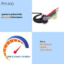 Carica l'immagine nel visualizzatore di Gallery, PAXO Cavo hard disk da 0,3 m, 10 Gbit/s, USB C-MICRO USB3.2 Gen2, cavo USB, cavo dati, cavo di ricarica, nero, da USB C 