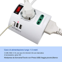 Carica l'immagine nel visualizzatore di Gallery, Extrastar Multipresa da Scrivania/Tavolo con 3 Presa USB,Presa con interruttore automatico di protezione 10A,Bianco,2500