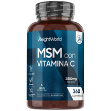 Carica l'immagine nel visualizzatore di Gallery, MSM Integratore 2500mg, Vegano, 6 Mesi, 360 Compresse di MSM Vitamina C