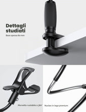 Carica l'immagine nel visualizzatore di Gallery, Lamicall Supporto Cellulare a Collo di Cigno per Letto, [80mm Base a Clip] Rotazione a 360°,con Braccio Flessibile, Port