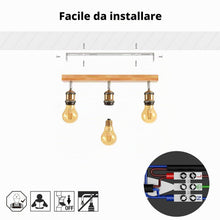 Carica l'immagine nel visualizzatore di Gallery, LVWIT Faretti LED da Soffitto Orientabili Retrò, Faretto da Interno con 3 Lampadine LED E27, Base di Legno, Faretti Soff