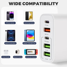 Carica l'immagine nel visualizzatore di Gallery, Caricatore USB C Rapido, 65W 5-Porte Presa USB Caricabatterie USB C Multipla con Caricatore QC 3.0 Carica Cellulare, Spi