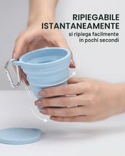 Carica l'immagine nel visualizzatore di Gallery, Tazza Pieghevole Silicone 2x 180ml, Set Blu/Verde con Coperchio Anti-Goccia, BPA-free Riutilizzabile, Ideale per Viaggi,