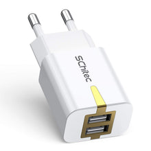 Carica l'immagine nel visualizzatore di Gallery, SCHITEC Caricatore da muro USB, 2 porte di alimentazione 5V/2.1A. Adattatore portatile per iPhone 11, X, 8, 7, per Samsu