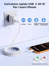 Carica l'immagine nel visualizzatore di Gallery, Caricatore USB C, 20W Caricabatterie Rapido PD con Cavo USB-C a USB-C da 2M 60W, Alimentatore Spina USBC per iPhone 17 1