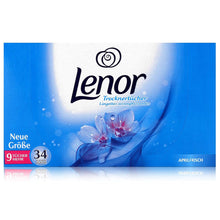 Carica l'immagine nel visualizzatore di Gallery, Lenor Confezione da 34 fogli per asciugatrice Risveglio primaverile, per la cura della biancheria, in set da 2 (etichett