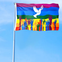 Carica l'immagine nel visualizzatore di Gallery, Bandiera della pace 90 x 150 cm, arcobaleno pace bandiera della pace con colomba, per decorazione di interni ed esterni