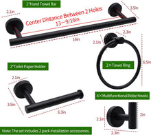 Carica l'immagine nel visualizzatore di Gallery, Set di accessori da bagno, 10 pezzi nero opaco in acciaio inox set di hardware per bagno, set di accessori da bagno con barre per asciugamani da 40,6 cm, porta carta igienica, anelli per asciugamani,