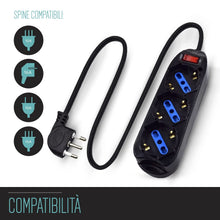 Carica l'immagine nel visualizzatore di Gallery, Multipresa a 3 Posti, Ciabatta Elettrica con 3 Prese Italiane 10/16A e Schuko/Tedesche - Spina Italiana 10A - Potenza 25