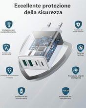 Carica l'immagine nel visualizzatore di Gallery, Caricatore USB 40W, 4 Porte, 2 USB-C PD 20W e 2 USB-A 3.1A, Fast Charge 3.0, Bianco, compatibile con iPhone, Samsung Gal