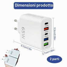 Carica l'immagine nel visualizzatore di Gallery, Caricatore USB C 65W 2 Pezzi 5 Porte, 2 USB-C PD 3 USB QC3.0