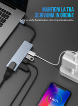 Carica l'immagine nel visualizzatore di Gallery, Lemorele Hub USB-C 5 in 1 in Alluminio, HDMI, Ethernet, 2 USB-A, PD 100W