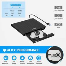 Carica l'immagine nel visualizzatore di Gallery, Masterizzatore DVD CD Externo Unità DVD Esterna USB 3.0 DVD-R CD-RW Lettore CD DVD Esterno Portatile Ultra Slim External
