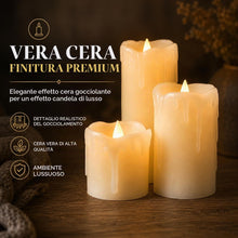 Carica l'immagine nel visualizzatore di Gallery, Festive Lights Confezione da 3 Candele a pilastro Color Crema, a Batteria, Fiamma tremolante in Vera Cera, 3 x LED Bianc