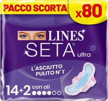 Carica l'immagine nel visualizzatore di Gallery, Lines Seta ASSORBENTI GIORNO LINES SETA ULTRA CON ALI - INCASTRO PERFETTO - PACCO SCORTA 80 PEZZI