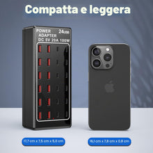 Carica l'immagine nel visualizzatore di Gallery, Caricatore USB C Multiplo, stazione di ricarica USB C a 24 porte 100W/20A, Caricatore da Desktop USB, Hub di alimentazio