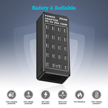 Carica l'immagine nel visualizzatore di Gallery, Caricatore USB 100 W, Stazione di Ricarica USB-A da Tavolo a 20 Porte