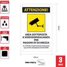 Carica l'immagine nel visualizzatore di Gallery, SPACE - 3 Cartelli area videosorvegliata per ragioni di sicurezza 20cm x 30cm in PVC - GDPR 2020 - Cartelli videosorvegl