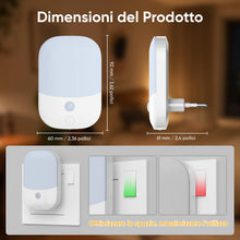 Carica l'immagine nel visualizzatore di Gallery, [2 Pezzi] Luce Notturna da Presa con Sensore Crepuscolare, 5 Livelli Dimmerabile, 3000K Bianco Caldo, Modalità ON/OFF/Au