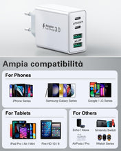 Carica l'immagine nel visualizzatore di Gallery, Caricatore USB 40W, 4 Porte, 2 USB-C PD 20W e 2 USB-A 3.1A, Fast Charge 3.0, Bianco, compatibile con iPhone, Samsung Gal