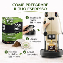 Carica l'immagine nel visualizzatore di Gallery, POP Caffè Cialde ESE 44 Compostabili – 150 Cialde Caffè Miscela Rossa Cremosa, Espresso Intenso, Compatibili con Macchin