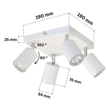Carica l'immagine nel visualizzatore di Gallery, Lampadario Faretti Orientabili 4 Punti Luce Base GU10 max. 4x50W Due Montaggi Possibili Faretti Soffitto o Faretti Paret