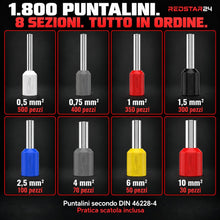 Carica l'immagine nel visualizzatore di Gallery, RedStar24 Pinza Crimpatrice con 1800 Puntalini - Pinza per Capicorda Autoregolante per 0,25-10mm² - Include Pinza Crimpa