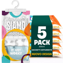 Carica l'immagine nel visualizzatore di Gallery, Siamo 5 Pack Sacchetti Deumidificatori Antimuffa Per Armadio, Casa, Assorbi Umidità In Armadi, Cucine, Seminterrati, Cam