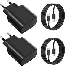 Carica l'immagine nel visualizzatore di Gallery, 2 x 25W Caricatore USB C Rapido per Caricabatterie Samsung, Alimentatore USB C con 2X2M Cavo USB Tipo C per Samsung S25/