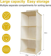 Carica l'immagine nel visualizzatore di Gallery, AiQInu Organizer Armadio da Appendere, Portatutto da Appendere con 3 Scomparti, Organizzatore Armadio, Lavabile Pieghevole, Salvaspazio Portaoggetti, Beige-3, 60x27x27cm