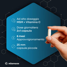 Carica l'immagine nel visualizzatore di Gallery, MSM Integratori per Capelli e Ossa + Vitamina C, 360 Capsule per 6 Mesi (MSM Polvere Puro al 99,9%), Metilsulfonilmetano